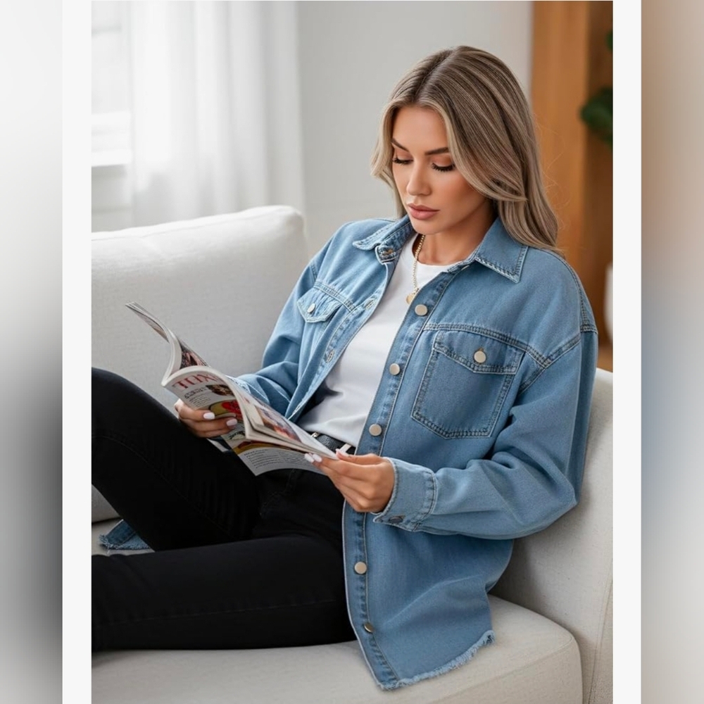 Stylish Oversized Blue Denim Jacket - Picture 5 of 6